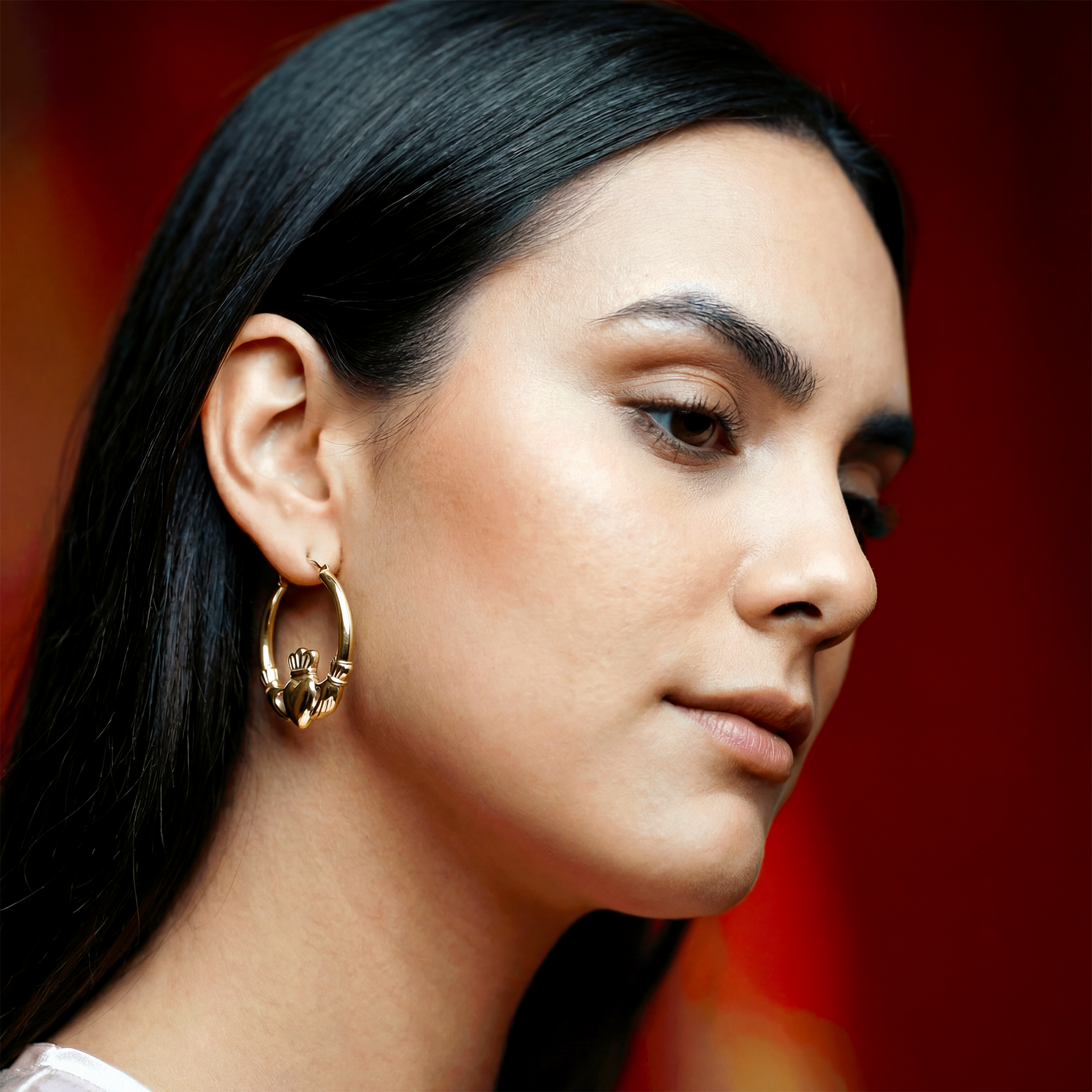 Eirin Apparel Chunky Claddagh Hoop Earrings Chunky Gold-Plated Claddagh Hoop Earrings – 'Soláis' (Sunlight)