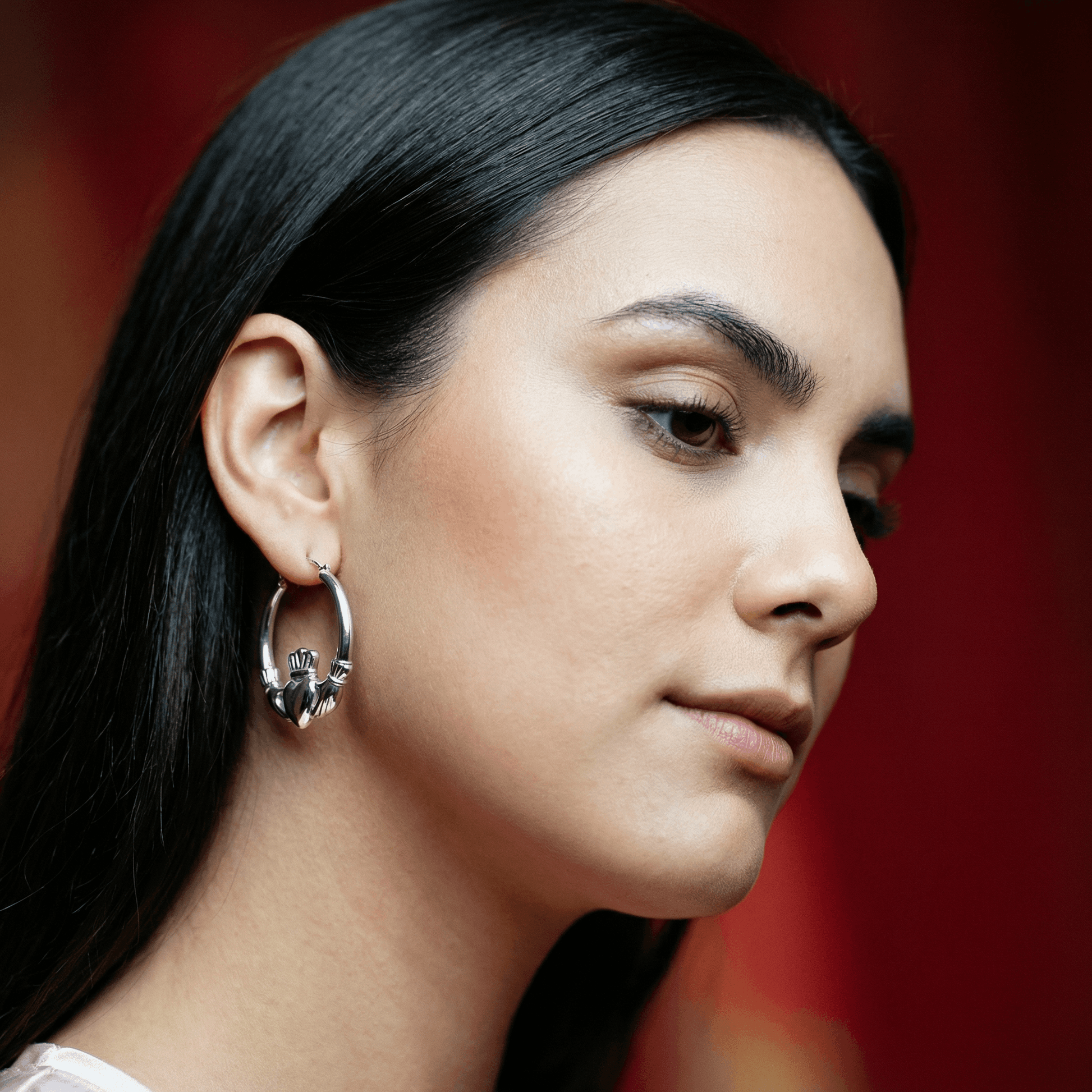 Eirin Apparel Chunky Claddagh Hoop Earrings Chunky Silver-Plated Claddagh Hoop Earrings – 'Réalta' (Starlight)