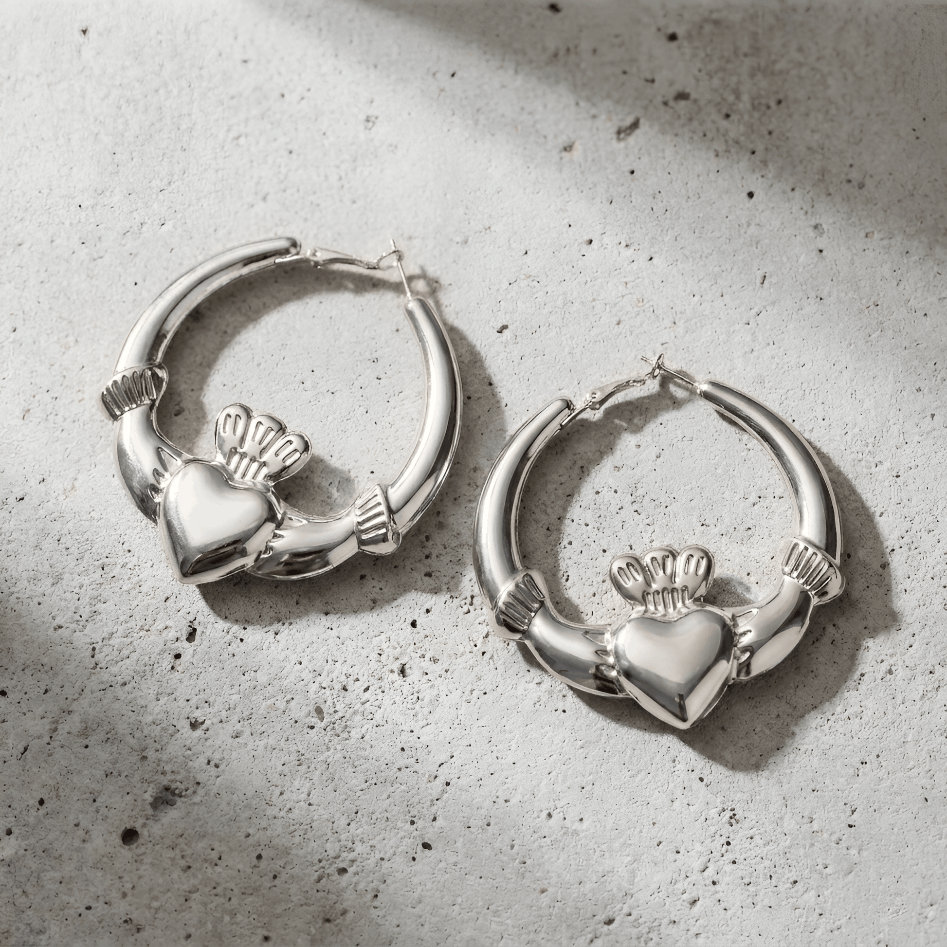 Eirin Apparel Chunky Claddagh Hoop Earrings Chunky Silver-Plated Claddagh Hoop Earrings – 'Réalta' (Starlight)