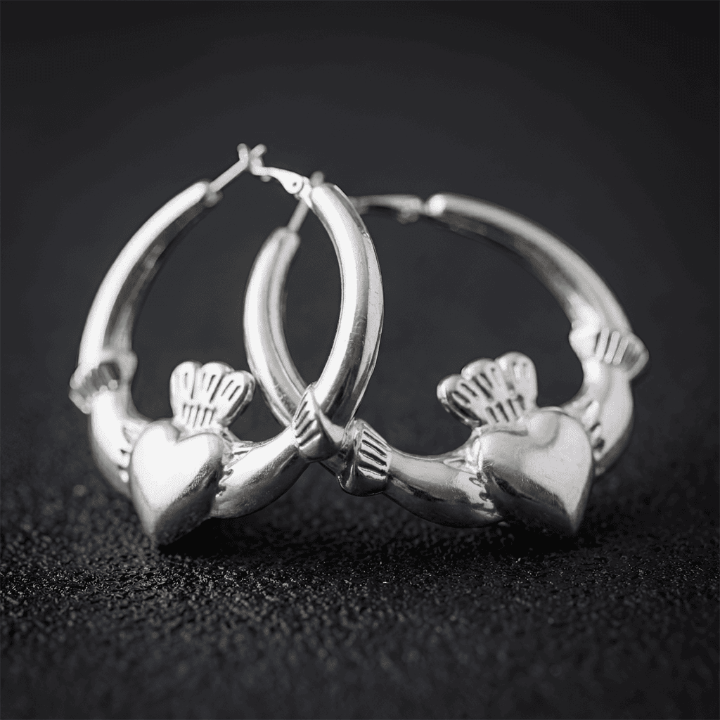 Eirin Apparel Chunky Claddagh Hoop Earrings Chunky Silver-Plated Claddagh Hoop Earrings – 'Réalta' (Starlight)