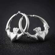 Eirin Apparel Chunky Claddagh Hoop Earrings Chunky Silver-Plated Claddagh Hoop Earrings – 'Réalta' (Starlight)