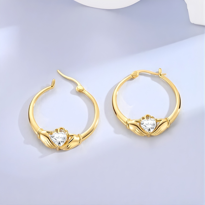 Eirin Apparel Chunky Claddagh Hoop Earrings Gold-Plated Sterling Silver Claddagh Earrings - ‘Croi Óir’ (Golden Heart)