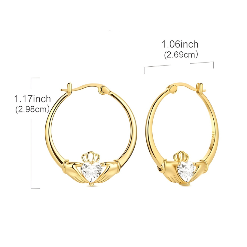 Eirin Apparel Chunky Claddagh Hoop Earrings Gold-Plated Sterling Silver Claddagh Earrings - ‘Croi Óir’ (Golden Heart)