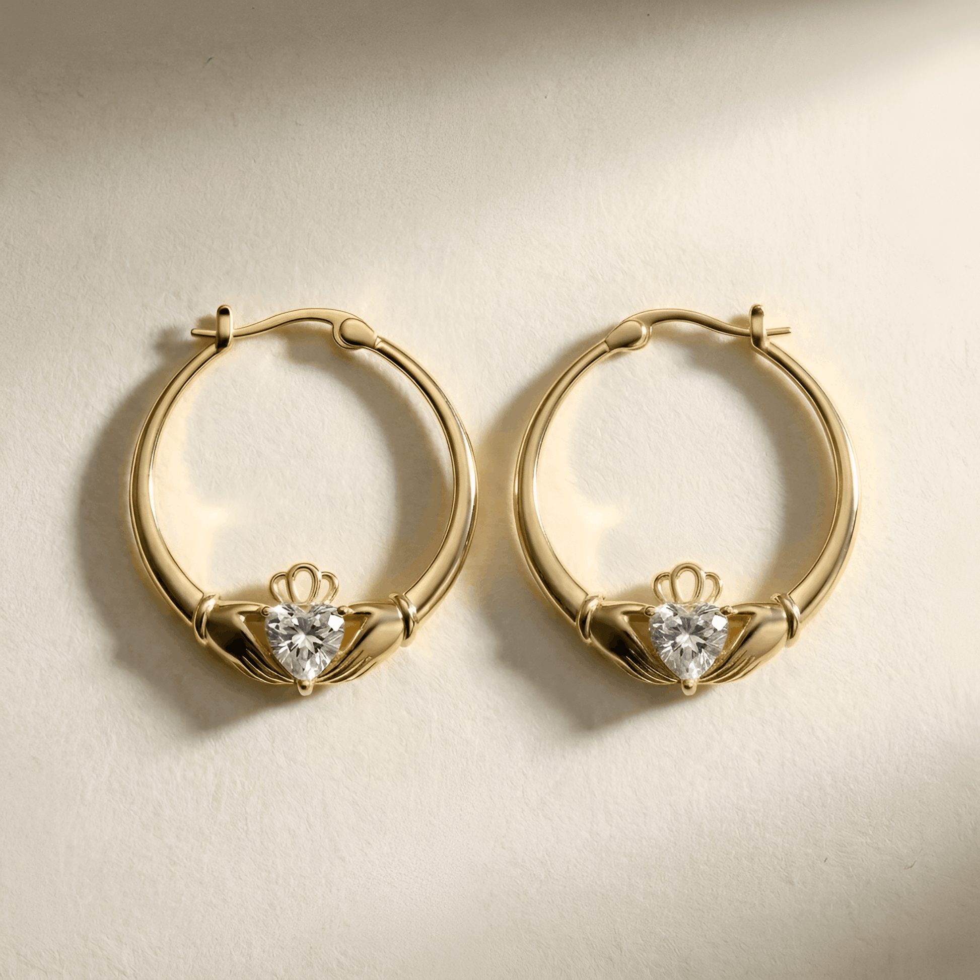 Eirin Apparel Chunky Claddagh Hoop Earrings Gold-Plated Sterling Silver Claddagh Earrings – ‘Croi Óir’ (Golden Heart)