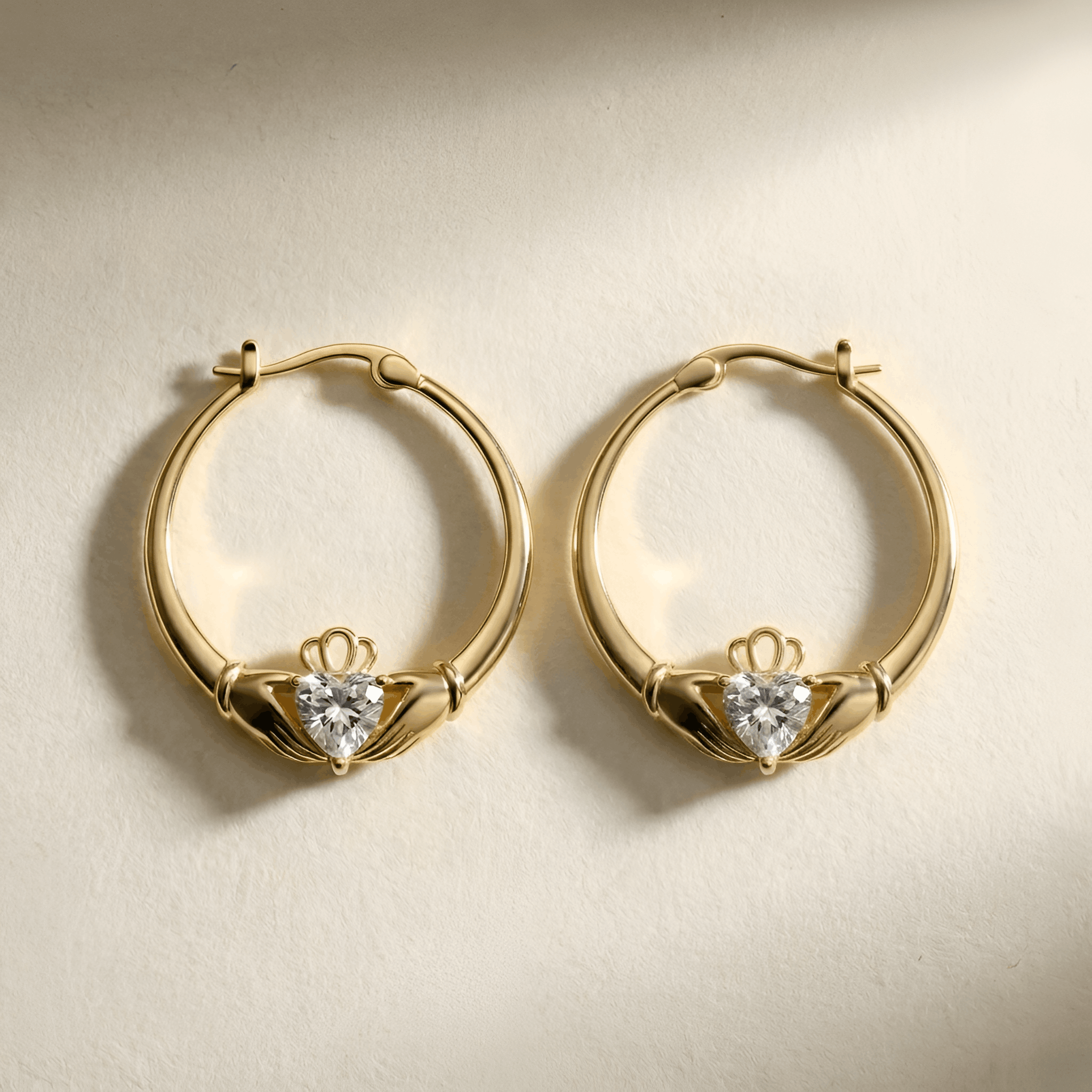 Eirin Apparel Chunky Claddagh Hoop Earrings Gold-Plated Sterling Silver Claddagh Earrings – ‘Croi Óir’ (Golden Heart)