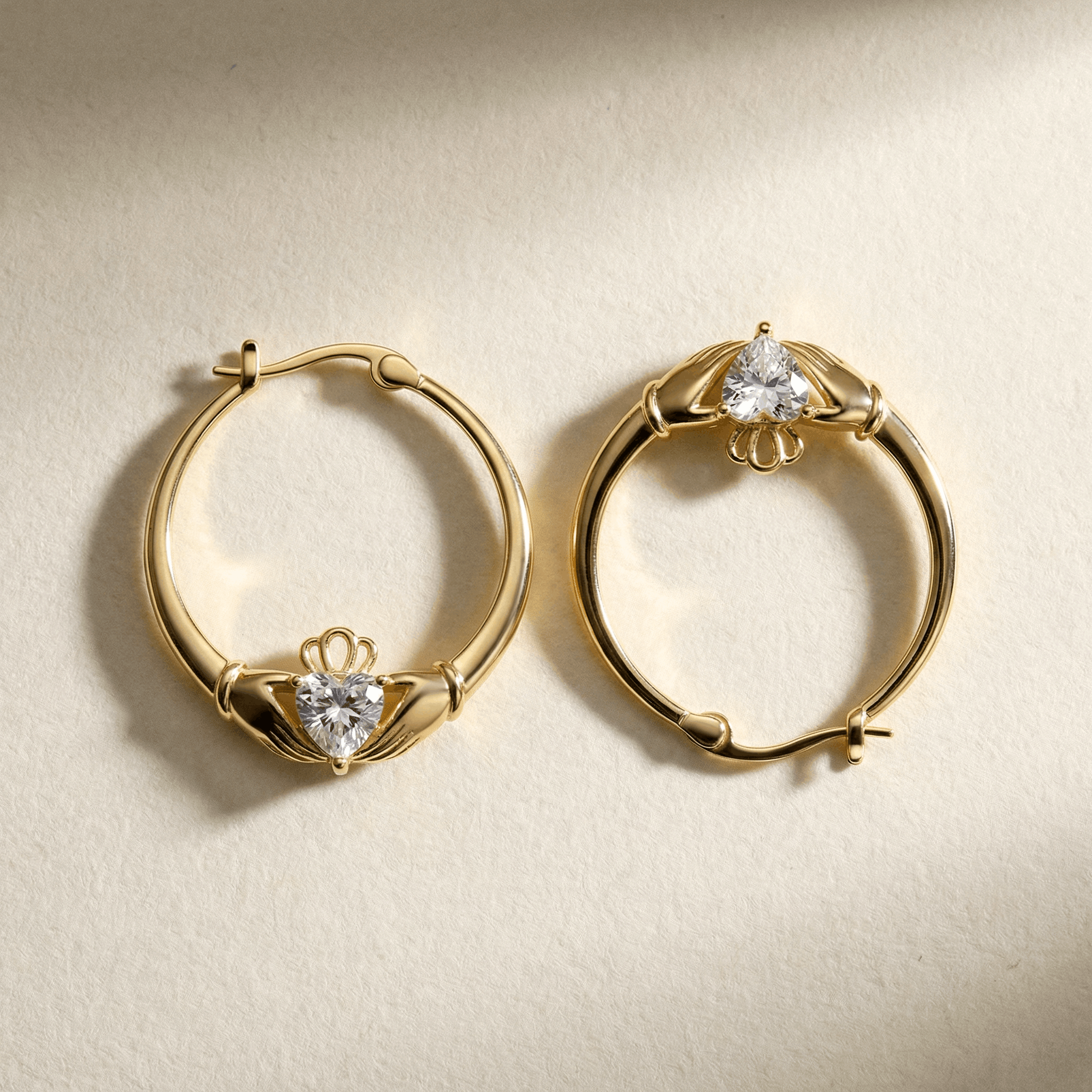 Eirin Apparel Chunky Claddagh Hoop Earrings Gold-Plated Sterling Silver Claddagh Earrings – ‘Croi Óir’ (Golden Heart)