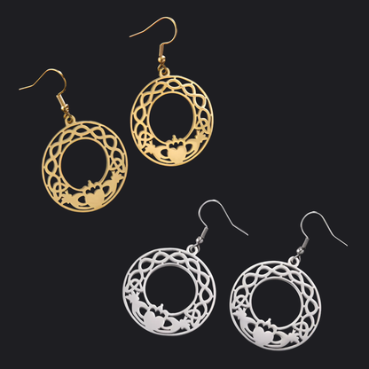 Eirin Apparel Chunky Claddagh Hoop Earrings Gold & Silver Claddagh Knot Hoop Earrings – ‘Fáinne an Ghrá’ (Ring of Love)