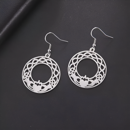 Eirin Apparel Chunky Claddagh Hoop Earrings Silver Gold & Silver Claddagh Knot Hoop Earrings – ‘Fáinne an Ghrá’ (Ring of Love)