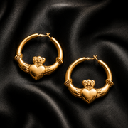 Eirin Apparel Claddagh Earrings Chunky Gold-Plated Claddagh Hoop Earrings – 'Soláis' (Sunlight)