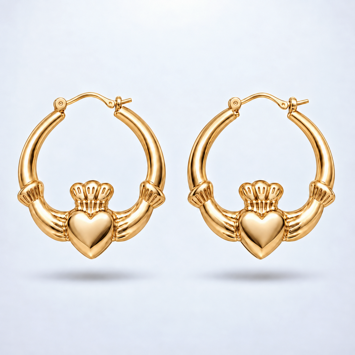 Eirin Apparel Claddagh Earrings Chunky Gold-Plated Claddagh Hoop Earrings – 'Soláis' (Sunlight)