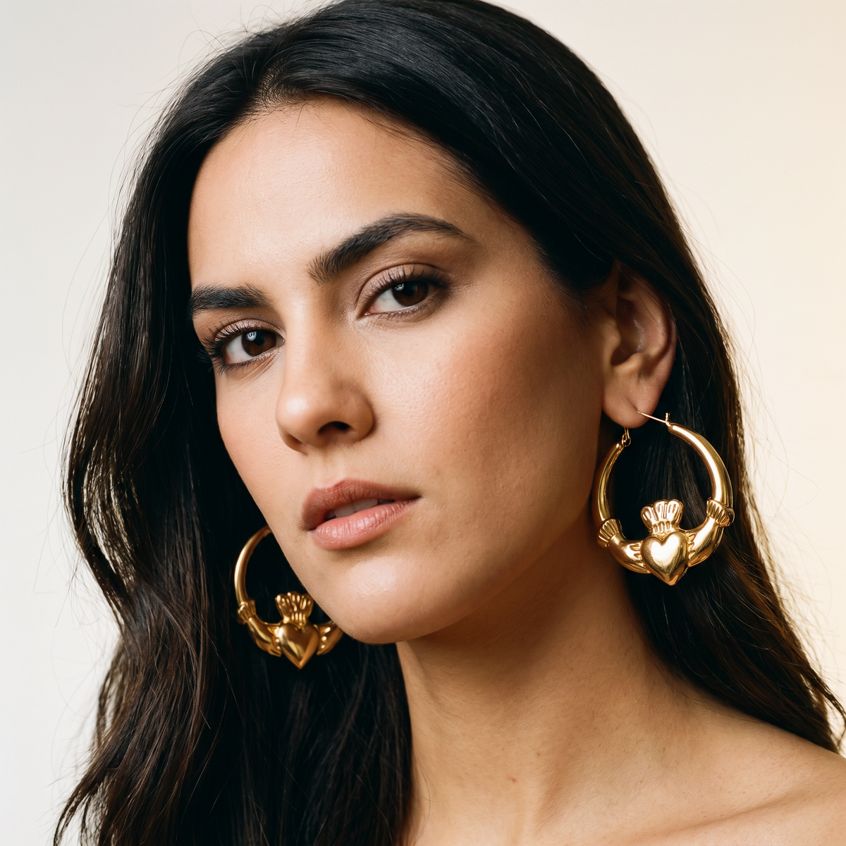 Eirin Apparel Claddagh Earrings Chunky Gold-Plated Claddagh Hoop Earrings – 'Soláis' (Sunlight)
