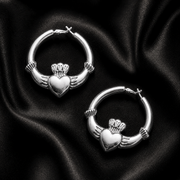 Eirin Apparel Claddagh Earrings Chunky Silver-Plated Claddagh Hoop Earrings – 'Réalta' (Starlight)