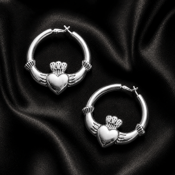 Eirin Apparel Claddagh Earrings Chunky Silver-Plated Claddagh Hoop Earrings – 'Réalta' (Starlight)