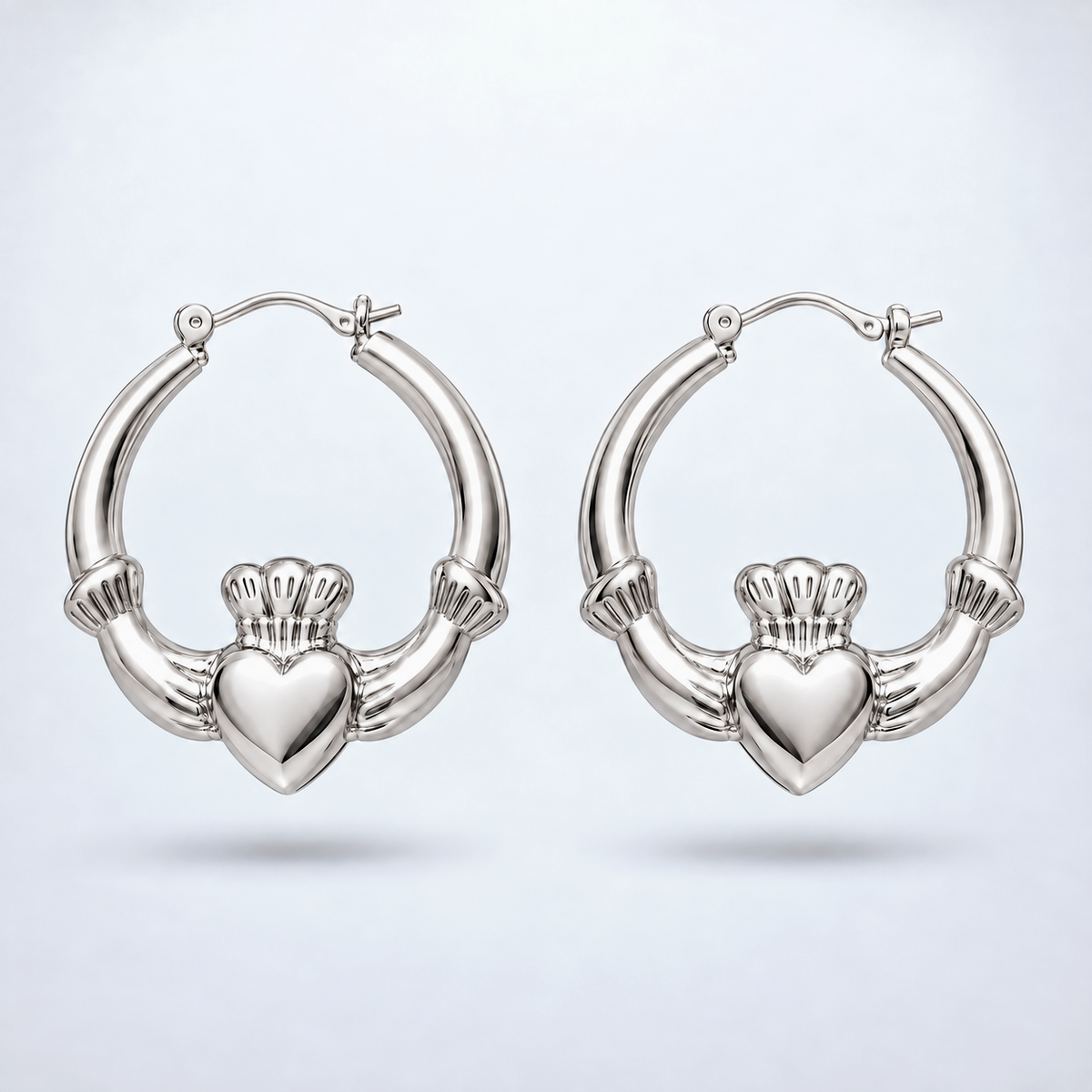 Eirin Apparel Claddagh Earrings Chunky Silver-Plated Claddagh Hoop Earrings – 'Réalta' (Starlight)