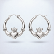 Eirin Apparel Claddagh Earrings Chunky Silver-Plated Claddagh Hoop Earrings – 'Réalta' (Starlight) [collection-cover-only]