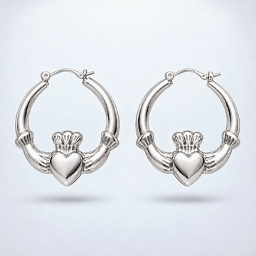 Eirin Apparel Claddagh Earrings Chunky Silver-Plated Claddagh Hoop Earrings – 'Réalta' (Starlight) [collection-cover-only]