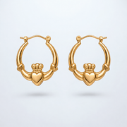 Eirin Apparel Claddagh Earrings Dainty Gold-Plated Claddagh Hoop Earrings – 'Gríanóg' (Little Sun) [collection-cover-only]