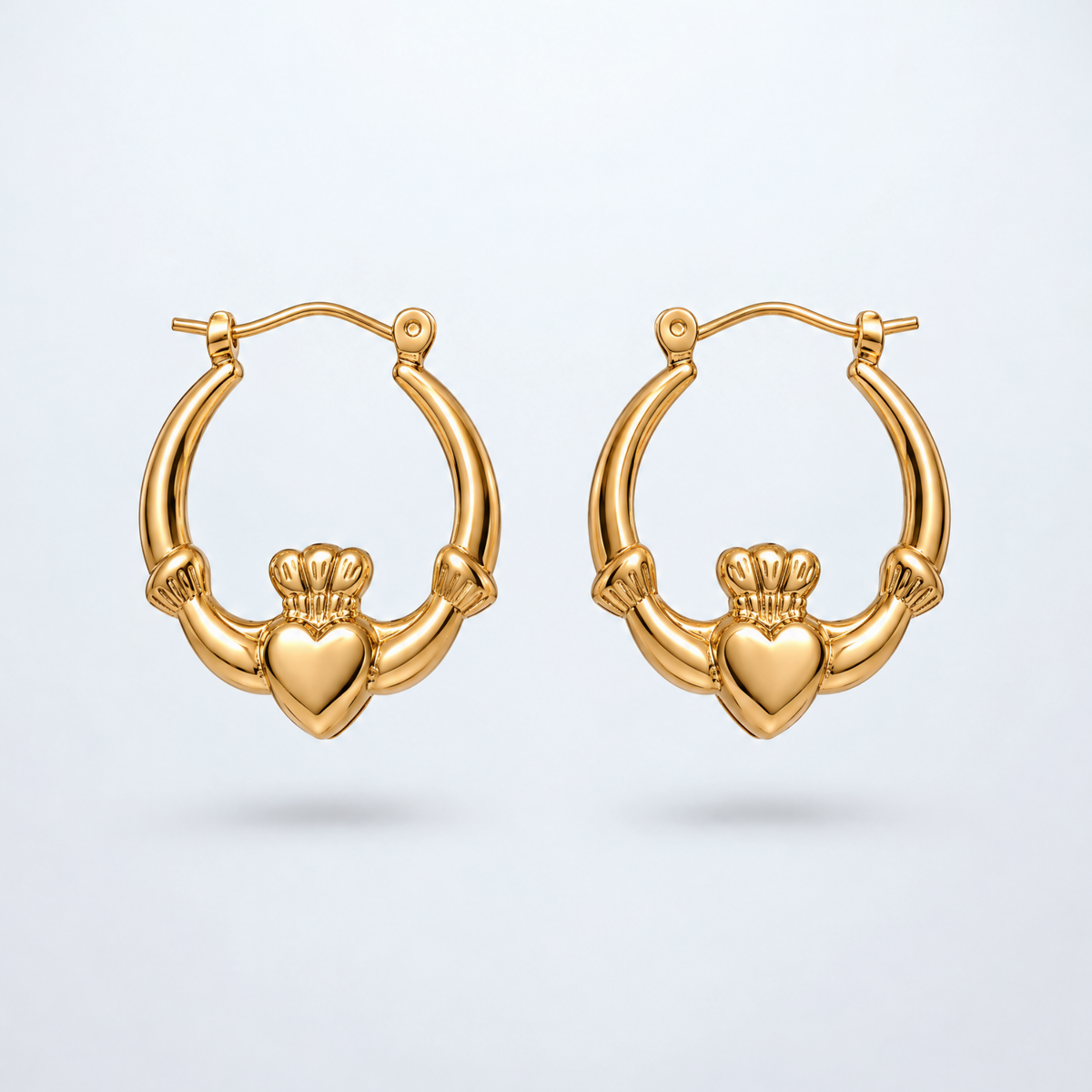 Eirin Apparel Claddagh Earrings Dainty Gold-Plated Claddagh Hoop Earrings – 'Gríanóg' (Little Sun)