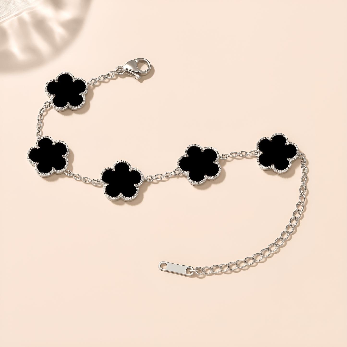 Eirin Apparel Clover Charm Bracelet Black Onyx / Silver Tone Lúireach Clover Charm Bracelet