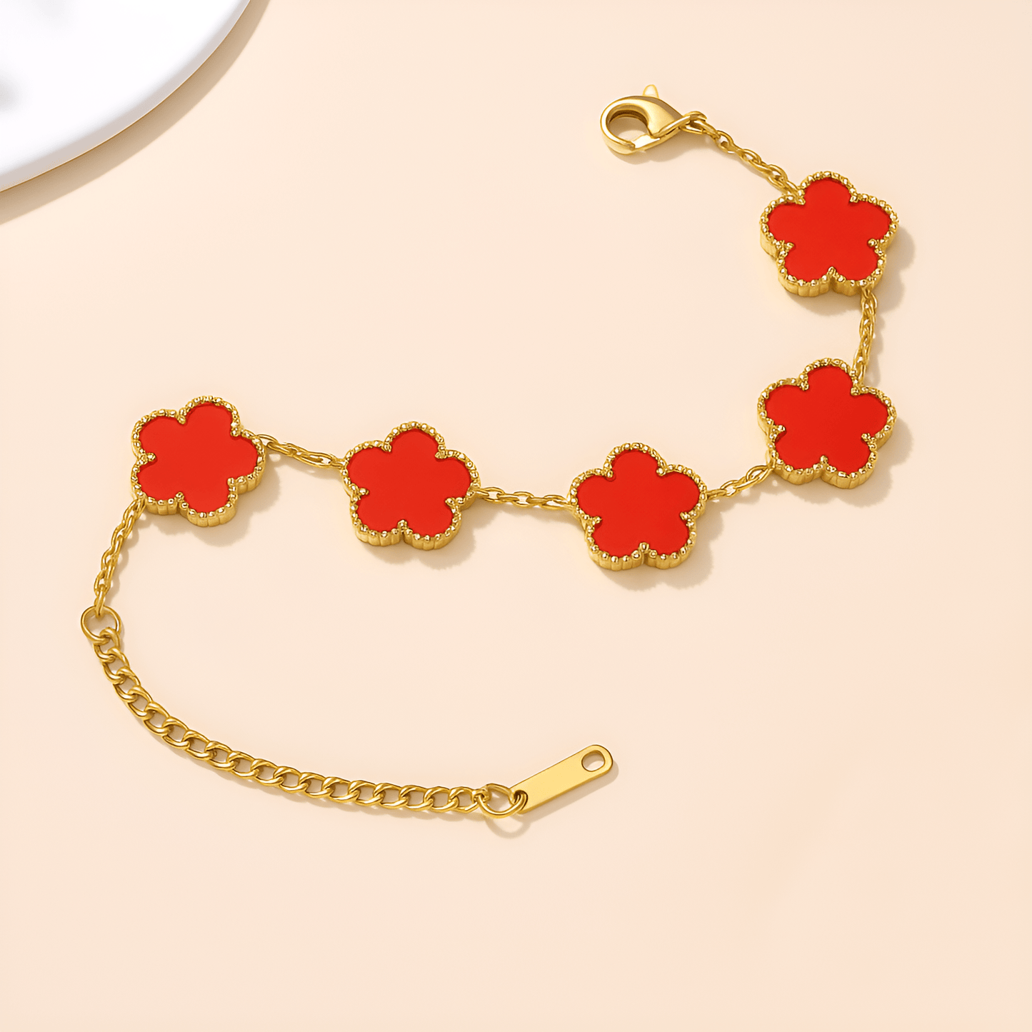 Eirin Apparel Clover Charm Bracelet Crimson Red / Gold Tone Lúireach Clover Charm Bracelet