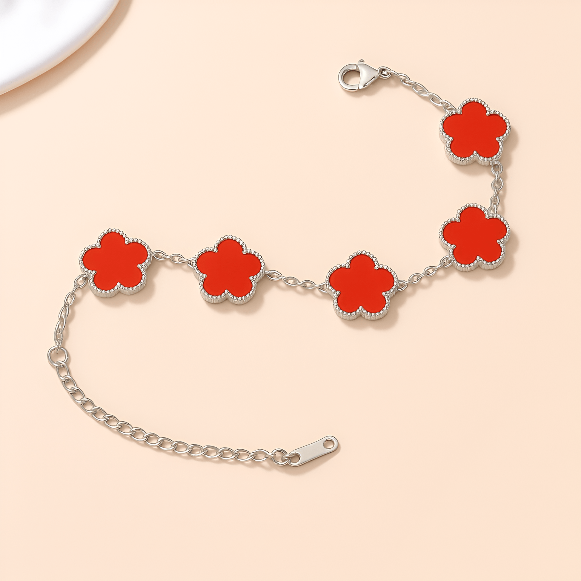 Eirin Apparel Clover Charm Bracelet Crimson Red / Silver Tone Lúireach Clover Charm Bracelet