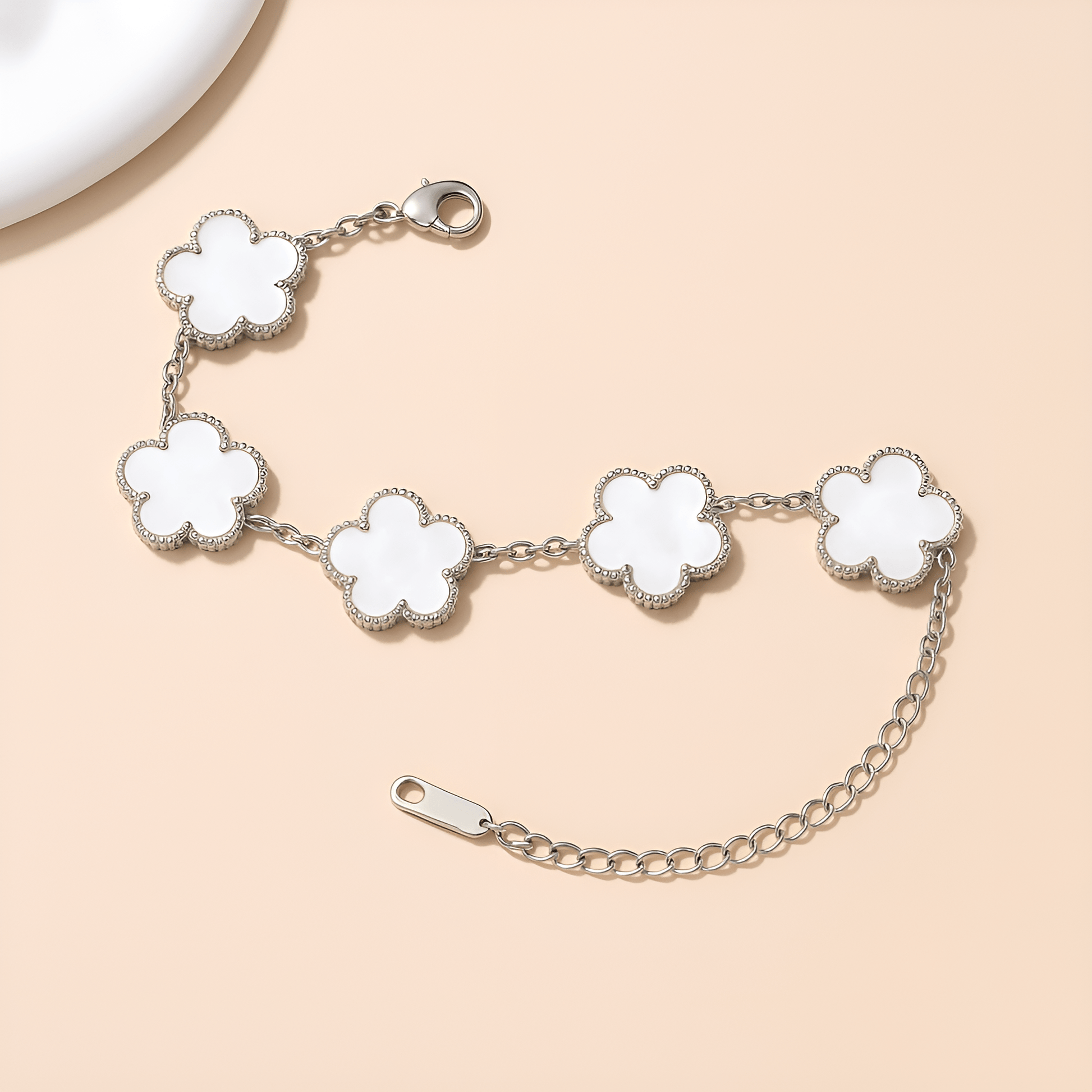 Eirin Apparel Clover Charm Bracelet Ivory White / Silver Tone Lúireach Clover Charm Bracelet