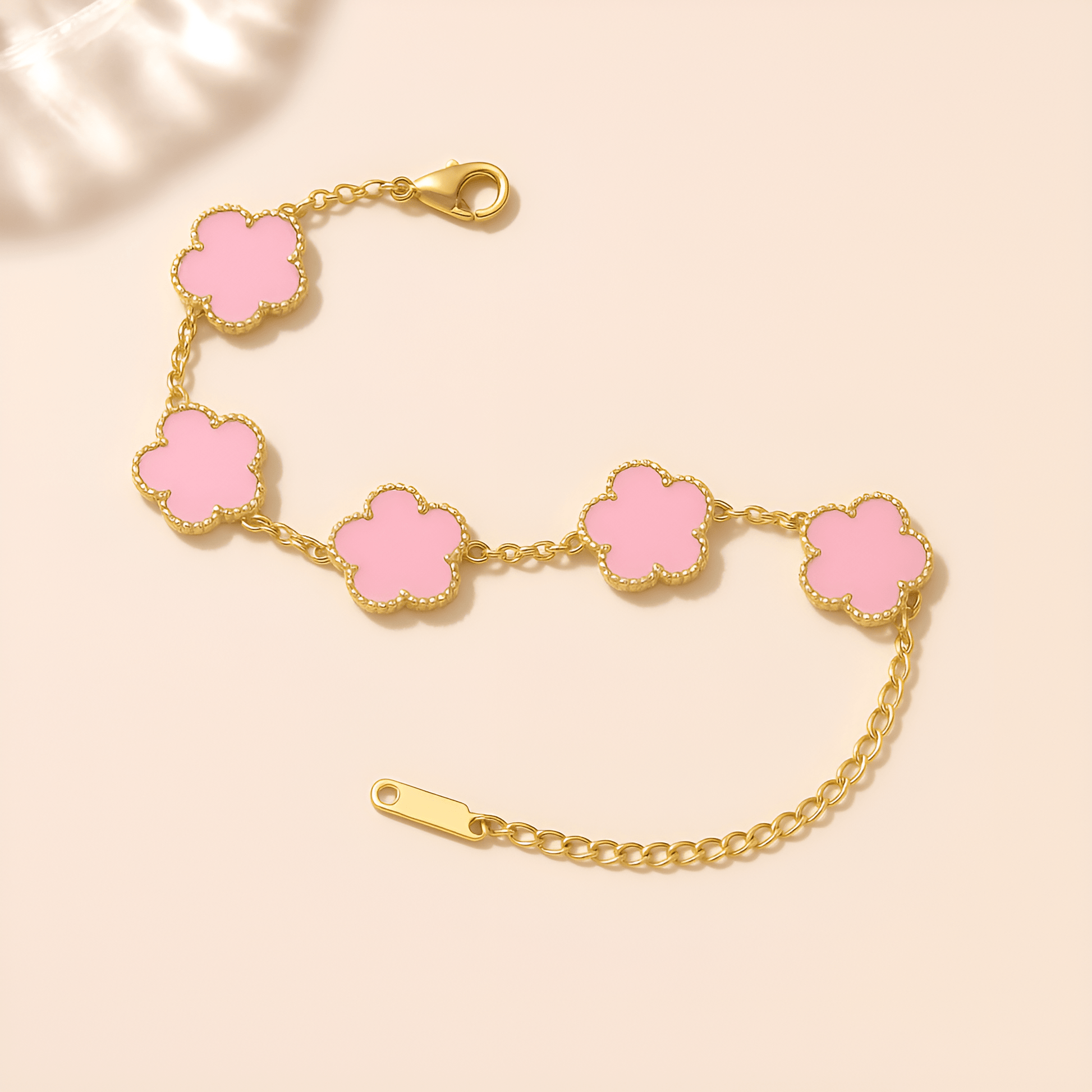 Eirin Apparel Clover Charm Bracelet Pastel Pink / Gold Tone Lúireach Clover Charm Bracelet