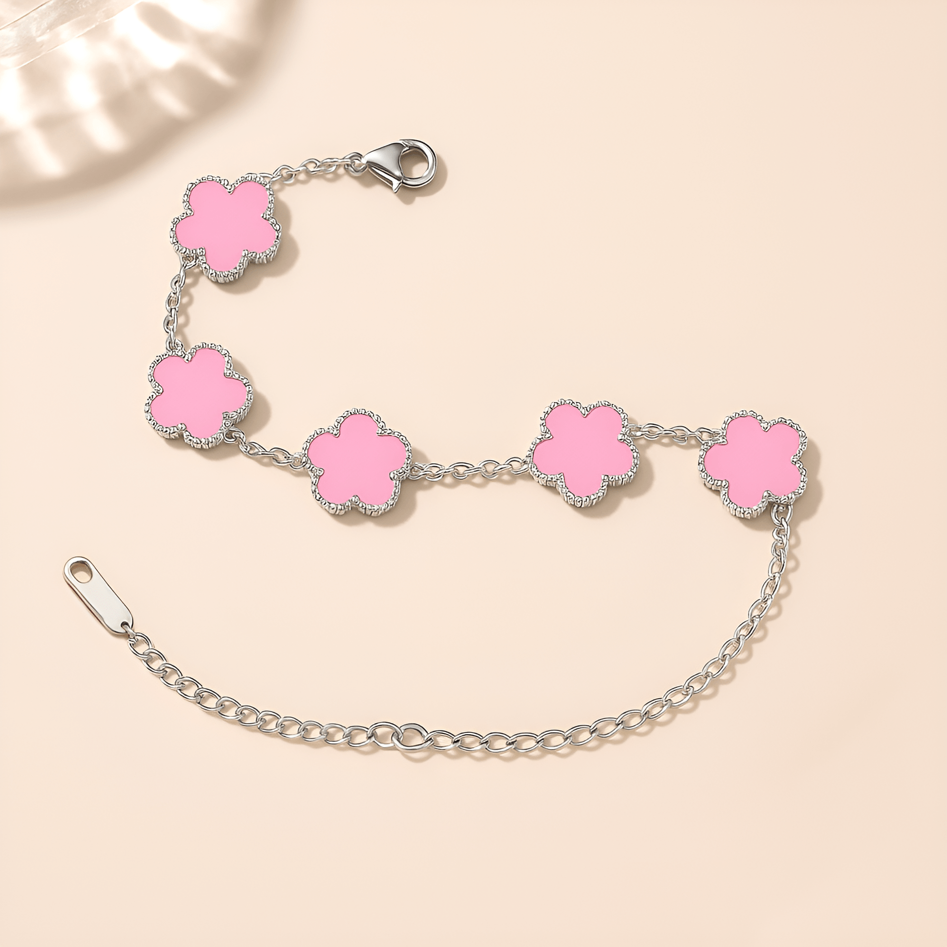 Eirin Apparel Clover Charm Bracelet Pastel Pink / Silver Tone Lúireach Clover Charm Bracelet