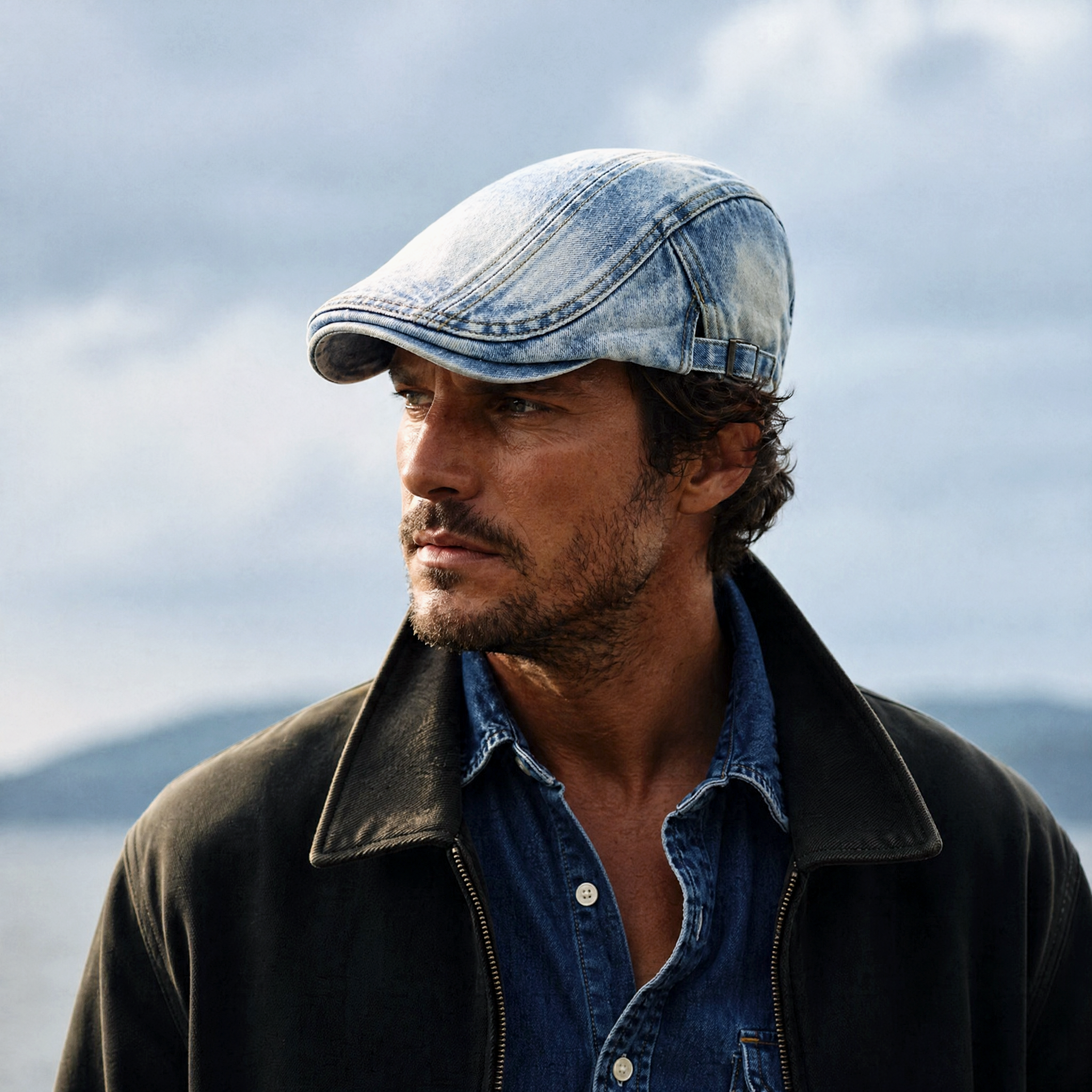 Eirin Apparel Denim Flat Cap Washed Denim Flat Cap – Light Blue