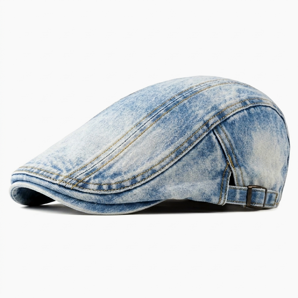Eirin Apparel Denim Flat Cap Washed Denim Flat Cap – Light Blue