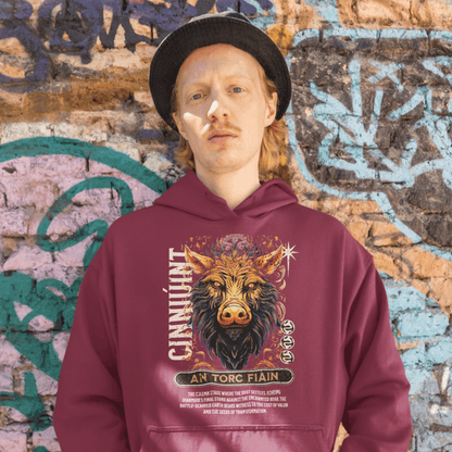 eirin. Apparel irish-streetwear Men's Ceilteach An Torc Fiáin (Wild Boar of Legend) Celtic Totem Hoodie