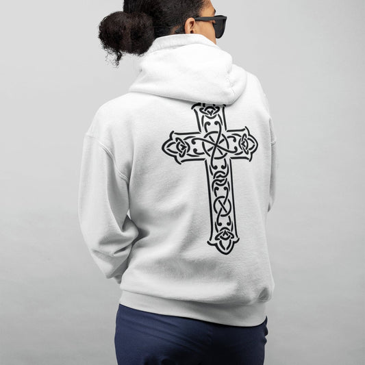 Eirin Apparel irish-streetwear Women's Celtic Cross Embroidered White Hoodie