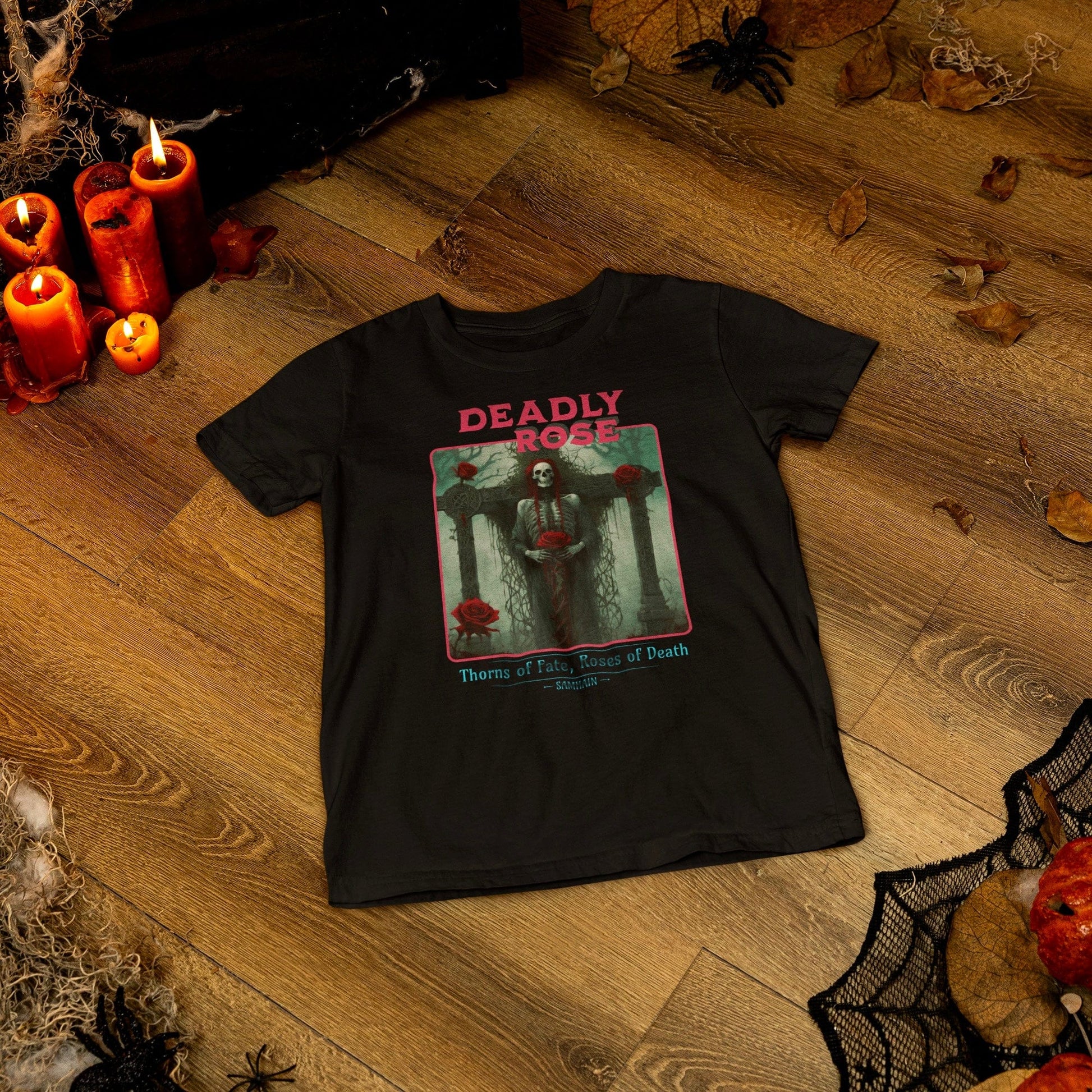 eirin. Apparel irish-streetwear Women's Irish Halloween Tee - Deadly Irish Rose, Thorns Of Fate, Samhain Festival T-Shirt