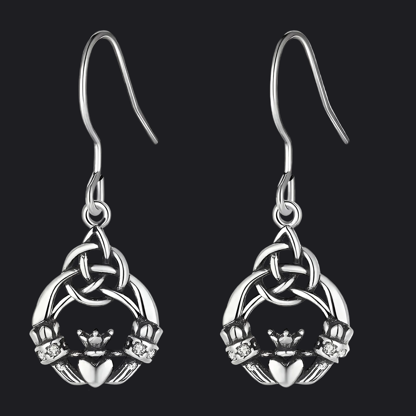 Eirin Apparel Keffiyeh Dainty Sterling Silver Claddagh Earrings Irish Jewellery Bundle – Signature Pieces Set