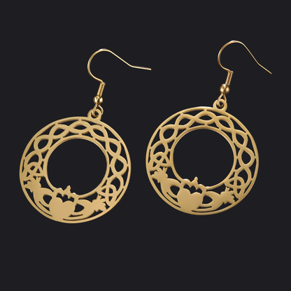 Eirin Apparel Keffiyeh Gold Claddagh Knot Hoop Earrings Irish Jewellery Bundle – Signature Pieces Set