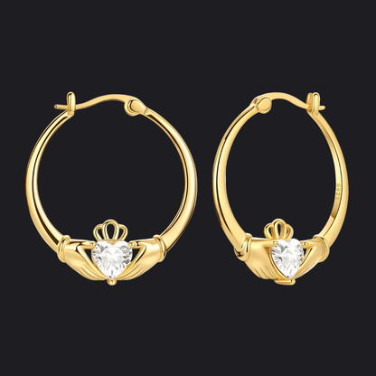 Eirin Apparel Keffiyeh Gold-Plated Sterling Silver Claddagh Earrings Irish Jewellery Bundle – Signature Pieces Set