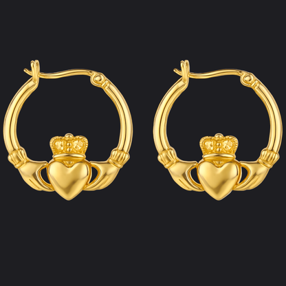 Eirin Apparel Keffiyeh Large Gold Claddagh Hoops Irish Jewellery Bundle – Signature Pieces Set