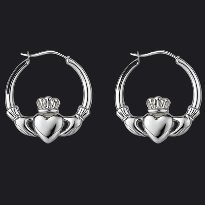 Eirin Apparel Keffiyeh Large Silver Claddagh Hoops Irish Jewellery Bundle – Signature Pieces Set