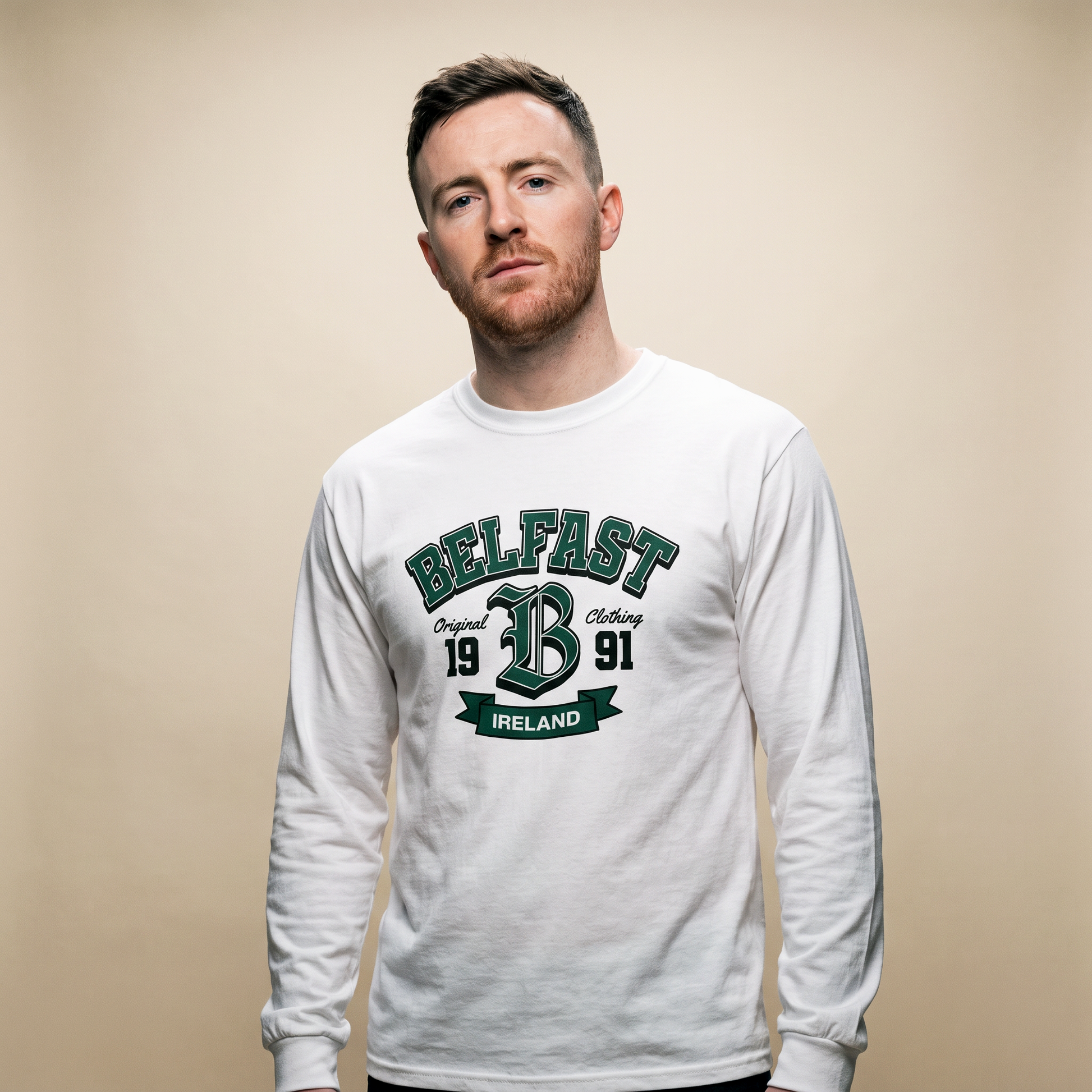 Eirin Apparel Long Sleeve T-Shirt White / S 'Belfast Varsity' Long Sleeve T-Shirt