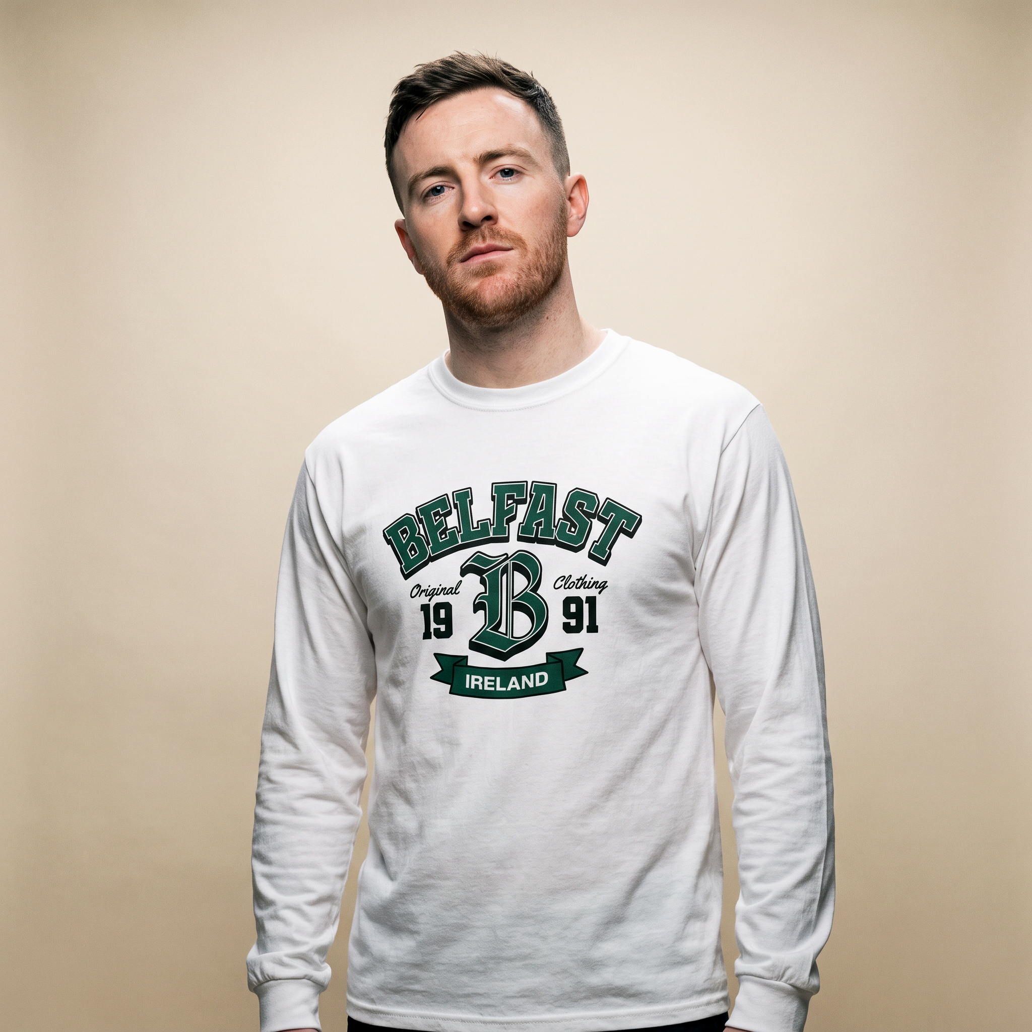 Eirin Apparel Long Sleeve T-Shirt White / S 'Belfast Varsity' Long Sleeve T-Shirt