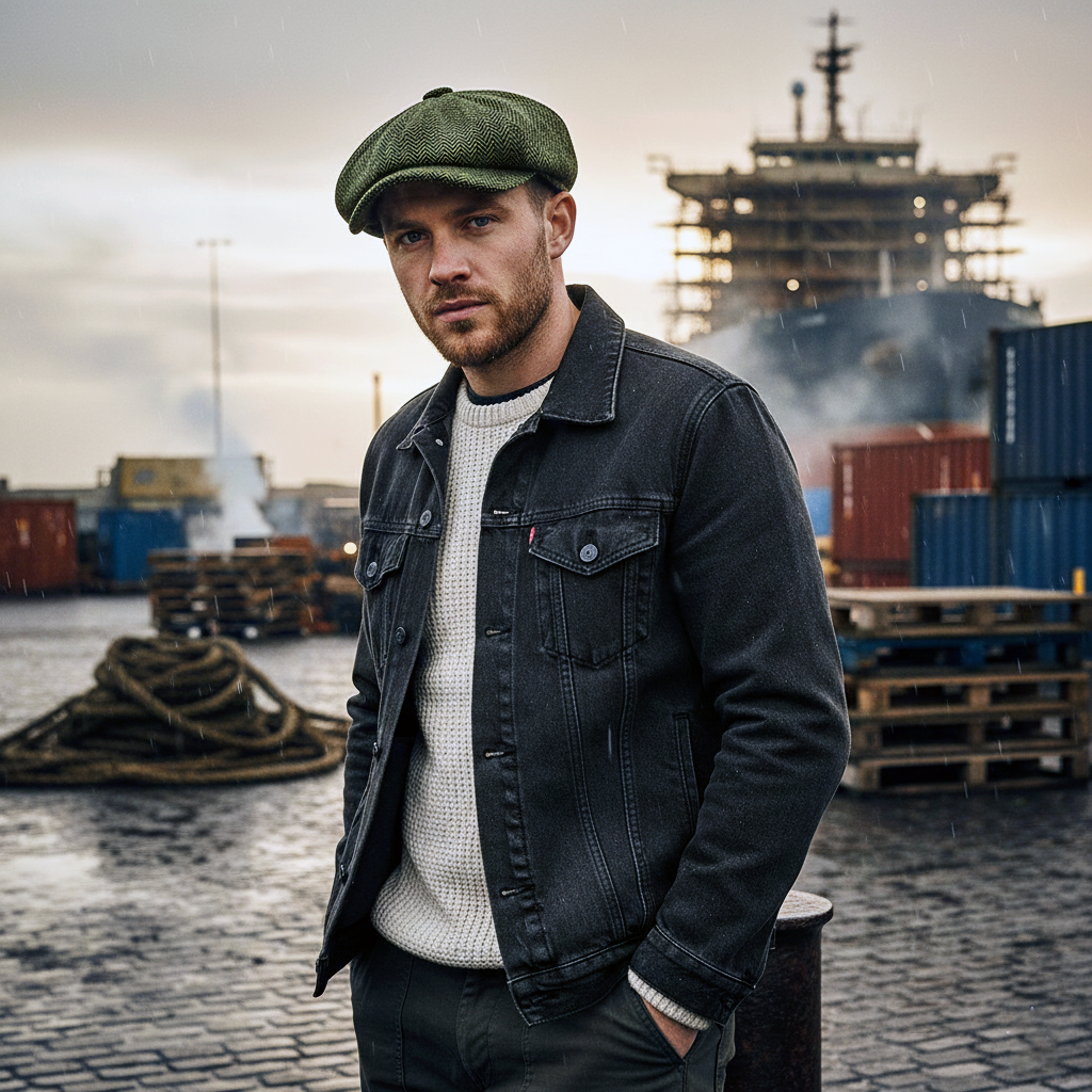 Eirin Apparel Men's Flat Cap Dockside Newsboy Twill Cap – Moss Herringbone