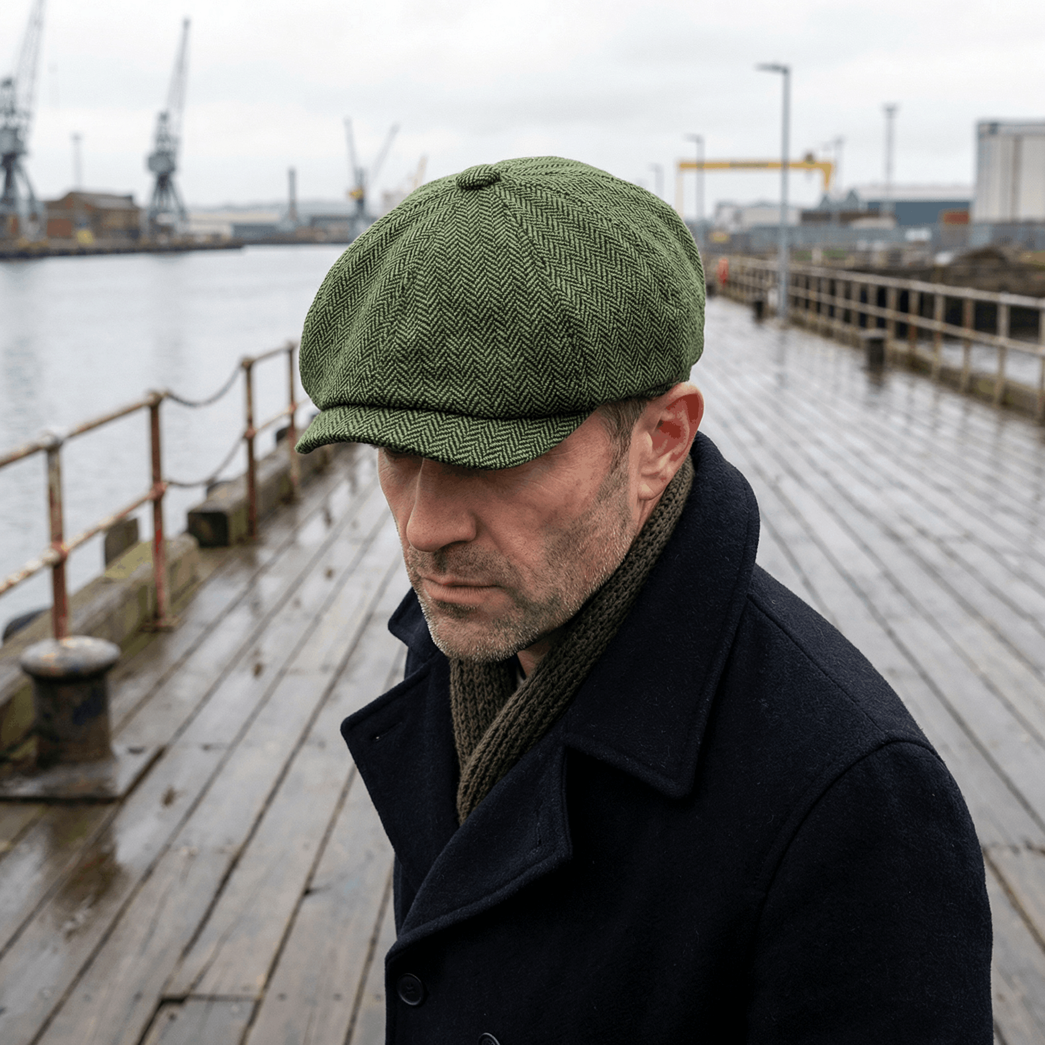 Eirin Apparel Men's Flat Cap Dockside Newsboy Twill Cap – Moss Herringbone
