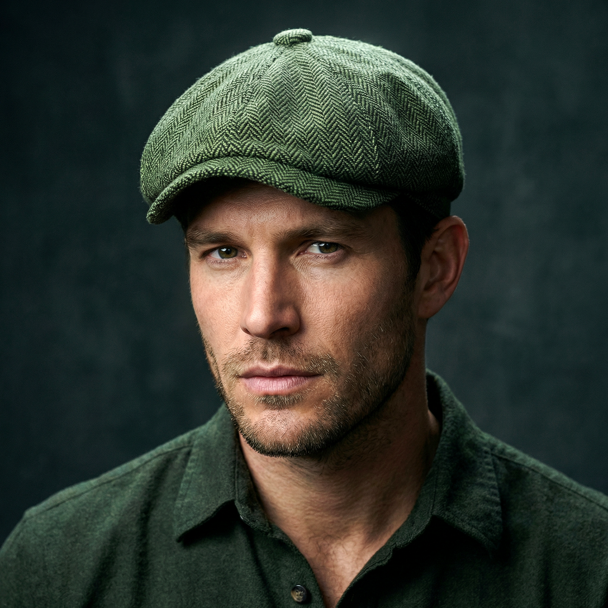 Eirin Apparel Men's Flat Cap 'Dockside' Newsboy Twill Cap – Moss Herringbone