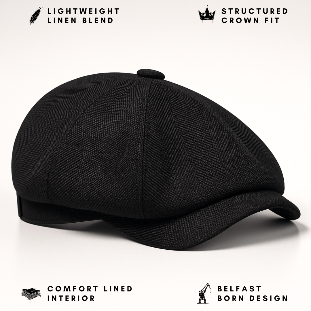 Eirin Apparel Men's Flat Cap Men’s ‘Belfast Crown’ Irish Flat Cap – Harland Black