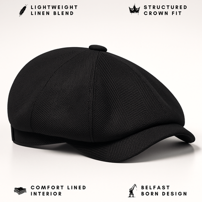 Eirin Apparel Men's Flat Cap Men’s ‘Belfast Crown’ Irish Flat Cap – Harland Black