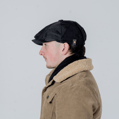 Eirin Apparel Men's Flat Cap Men’s ‘Belfast Crown’ Irish Flat Cap – Harland Black (Collector’s Edition)