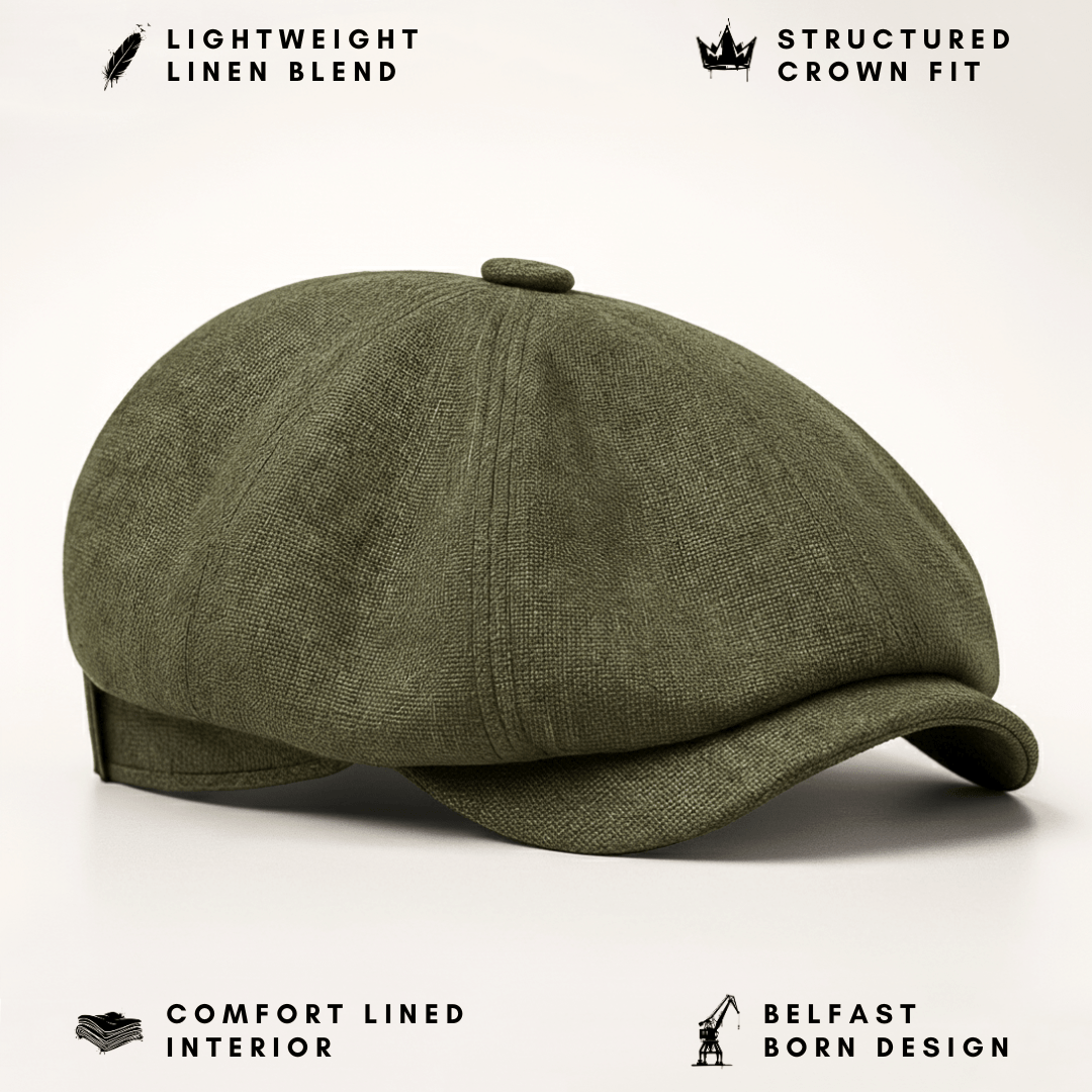 Eirin Apparel Men's Flat Cap Men’s ‘Belfast Crown’ Irish Flat Cap – Shipyard Green