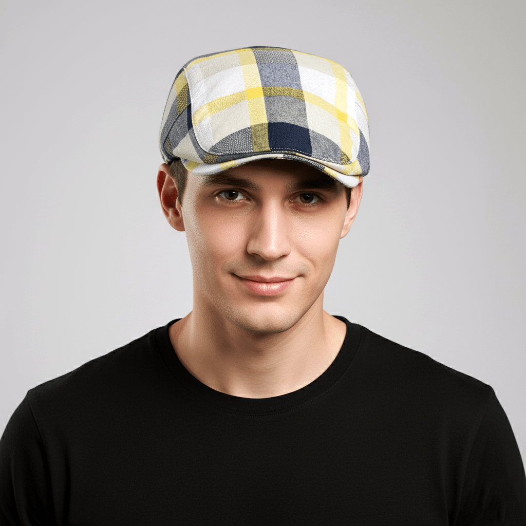 Eirin Apparel Men's Flat Cap Men’s ‘Modern Celt’ Flat Cap – Eírne Gold Plaid Weave