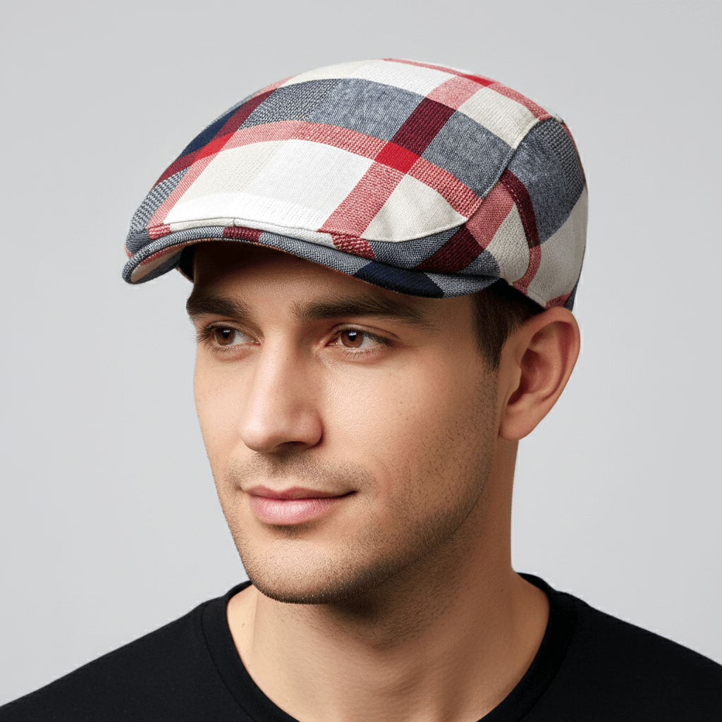 Eirin Apparel Men's Flat Cap Men’s ‘Modern Celt’ Flat Cap – Rebel Red Plaid Weave