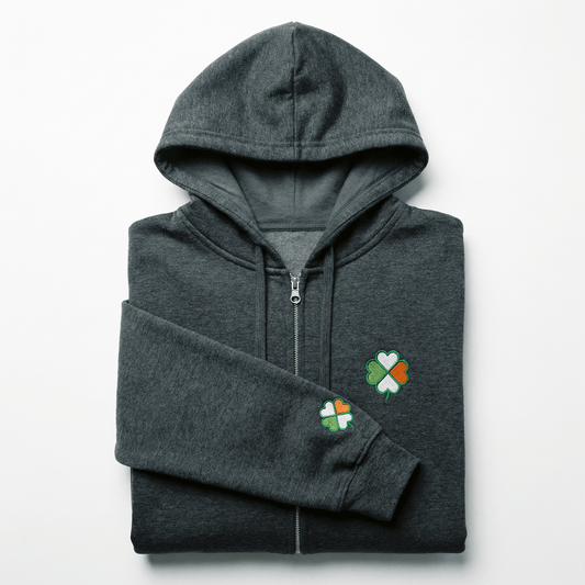 Eirin Apparel Men's Hoodie Dark Heather / S 'Signature Clover' Zip-Up Hoodie